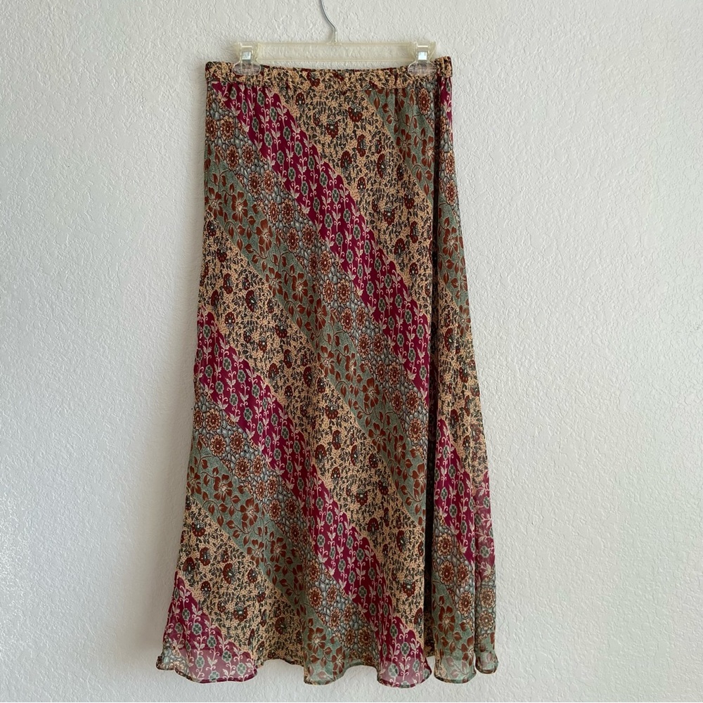 Vintage 90s MIDI Skirt Floral Paisley Fall Autumn Colors Boho